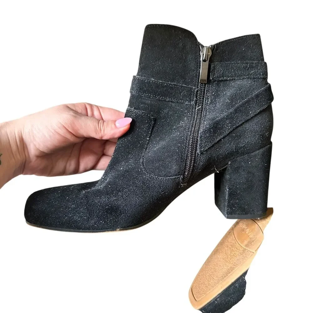 FRANCO SARTO Pamela‎ Suede Tie Ankle Booties Black Sz 7.5